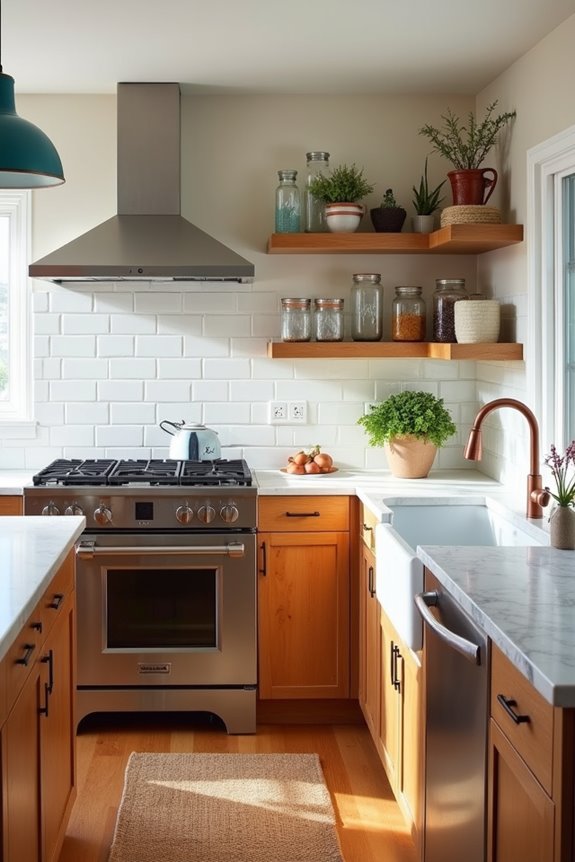brass black open shelves bold island