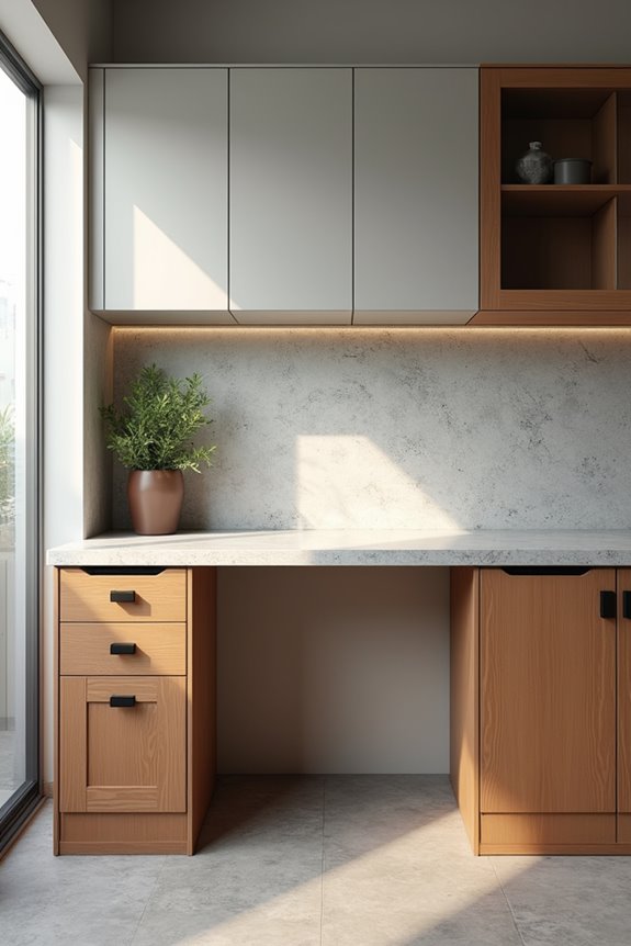 built in integrated freestanding desks