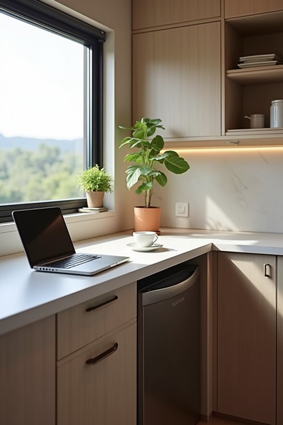 compact kitchen desk slim fold down integrated storage