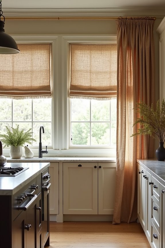 layered curtains for textured kitchens