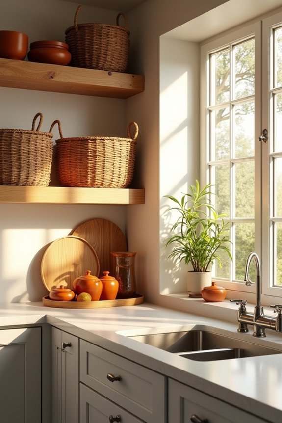 live edge wood baskets warm tones