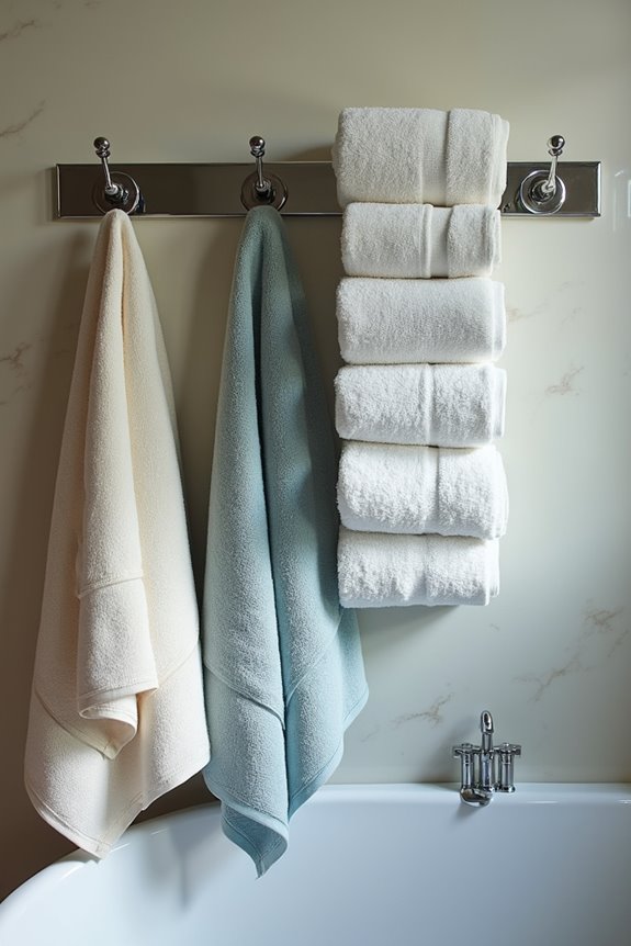 spa inspired towel display on rails