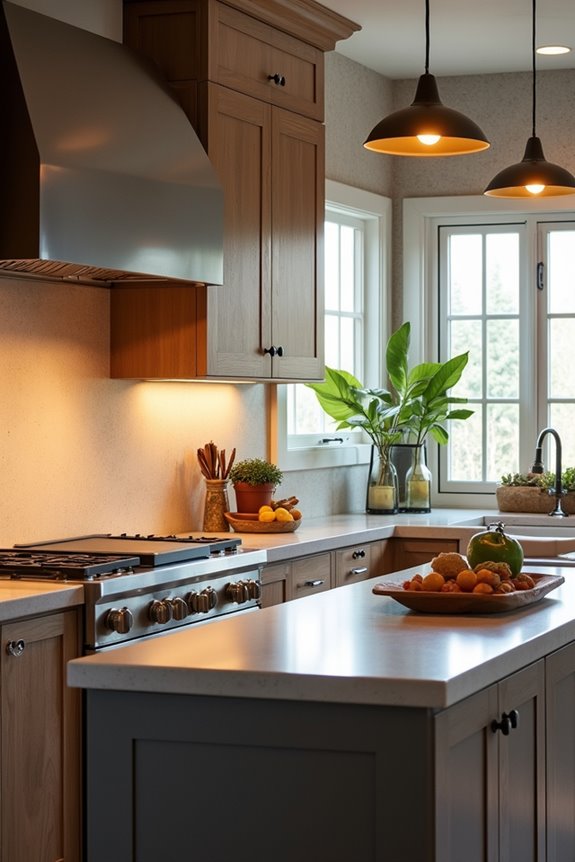 spotlight sconces above cabinets illuminate art