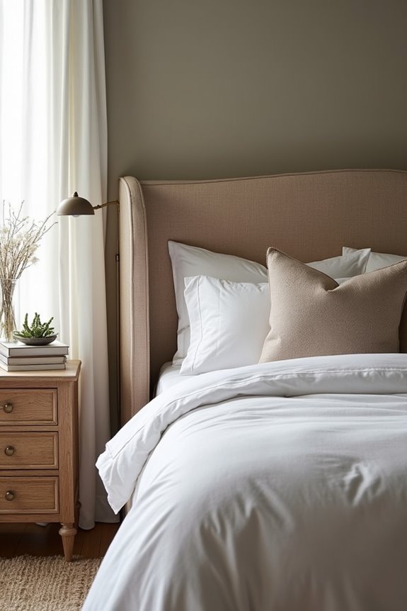 sturdy neutral upholstered headboard centerpiece